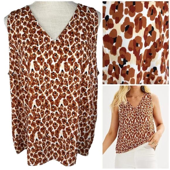 Nine West Brown V-Neck Animal Print Sleeveless Blouse Tank Top - Picture 1 of 8